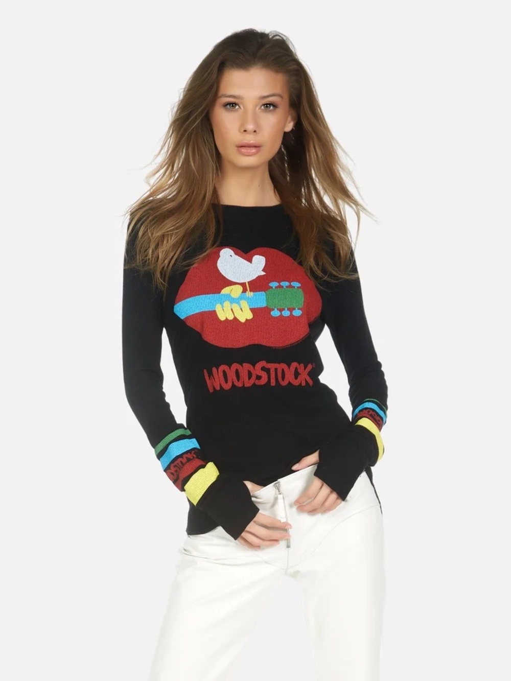 Lauren Moshi Woodstock Black Long-Sleeve Graphic Tee